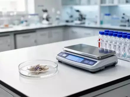 Laborumgebung mit einer Petrischale, einer Präzisionswaage und Laborfläschchen zur Analyse biologischer Stoffwechseldaten. - Foto: über boerse-global.de