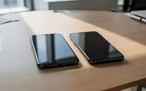 Zwei moderne Smartphones liegen nebeneinander auf einem minimalistischen Schreibtisch in einem hellen Büro. - Foto: über boerse-global.de