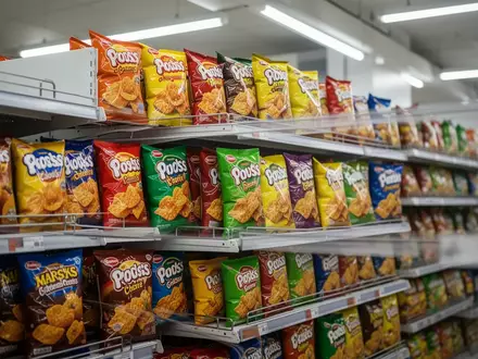 Regale in einem Supermarkt mit einer großen Auswahl an hochverarbeiteten Lebensmitteln und Snacks. - Foto: über boerse-global.de