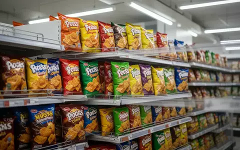 Regale in einem Supermarkt mit einer großen Auswahl an hochverarbeiteten Lebensmitteln und Snacks. - Foto: über boerse-global.de