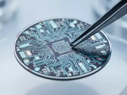 Ein moderner Silizium-Wafer mit Mikrochip-Strukturen in einer sterilen Reinraumumgebung. - Foto: über boerse-global.de