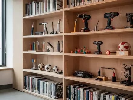 Ordentlich sortierte Leihgegenstände wie Werkzeuge und Freizeitartikel in einem Regal einer modernen Bibliothek. - Foto: über boerse-global.de