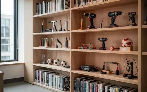 Ordentlich sortierte Leihgegenstände wie Werkzeuge und Freizeitartikel in einem Regal einer modernen Bibliothek. - Foto: über boerse-global.de