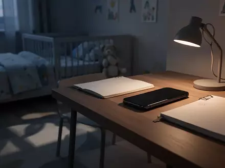 Ein dunkles, unbewohntes Kinderzimmer mit einem ausgeschalteten Smartphone auf einem Schreibtisch. - Foto: über boerse-global.de