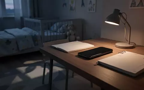 Ein dunkles, unbewohntes Kinderzimmer mit einem ausgeschalteten Smartphone auf einem Schreibtisch. - Foto: über boerse-global.de