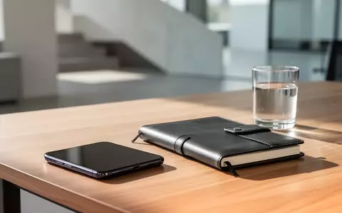 Ein minimalistischer Schreibtisch mit einem ausgeschalteten Smartphone und einem analogen Planer in natürlichem Licht. - Foto: über boerse-global.de