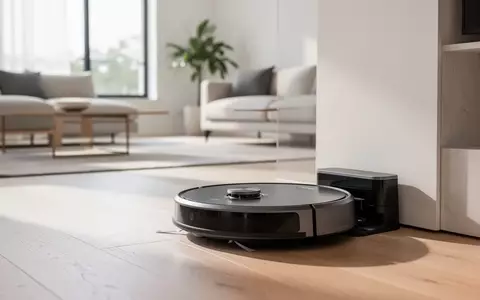 Ein moderner Saug- und Wischroboter steht auf einem hellen Holzboden in einem minimalistisch eingerichteten Wohnraum. - Foto: über boerse-global.de