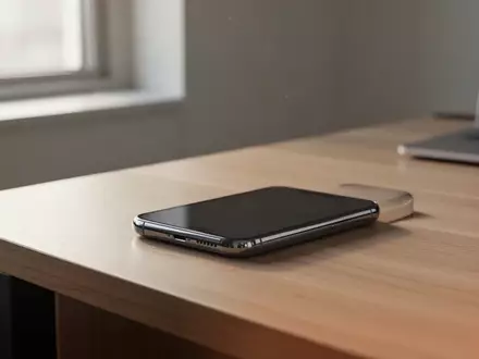 Ein modernes Smartphone auf einem minimalistischen Holztisch bei natürlichem Licht. - Foto: über boerse-global.de