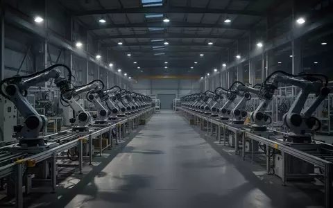 Leere, stille Fertigungshalle einer Industrieanlage mit unbesetzten Montagelinien in der Dämmerung. - Foto: über boerse-global.de