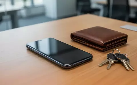 Ein Smartphone mit ausgeschaltetem Display liegt neben einer Geldbörse auf einem Schreibtisch in einem Büro. - Foto: über boerse-global.de