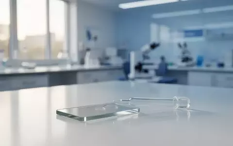 Ein steriles, modernes medizinisches Labor mit einem leeren Objektträger auf einem weißen Tisch bei Tageslicht. - Foto: über boerse-global.de