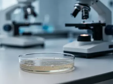 Petrischale mit Nährboden in einem sterilen Labor neben einem Mikroskop. - Foto: über boerse-global.de