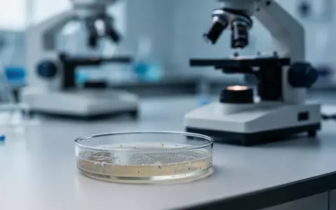 Petrischale mit Nährboden in einem sterilen Labor neben einem Mikroskop. - Foto: über boerse-global.de