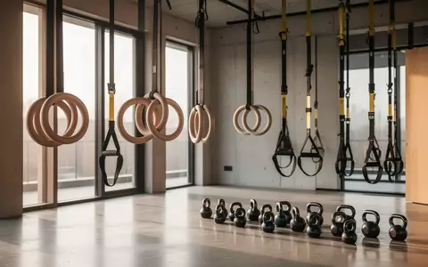 Hängende Schlingentrainer und Fitnessgeräte in einem modernen, hellen Trainingsraum mit Holzboden. - Foto: über boerse-global.de