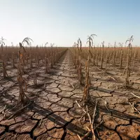 Ein ausgetrocknetes, rissiges Feld mit verdorrten Getreideresten unter einem weiten, hellen Himmel. - Foto: über boerse-global.de