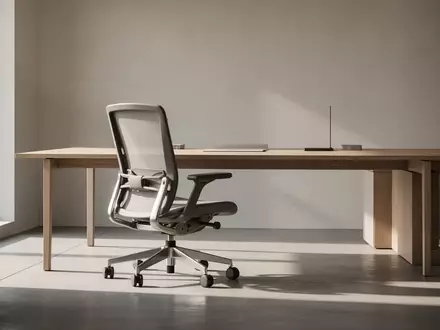 Ein leerer, minimalistischer Arbeitsplatz mit einem Bürostuhl an einem Schreibtisch in hellem, natürlichem Licht. - Foto: über boerse-global.de