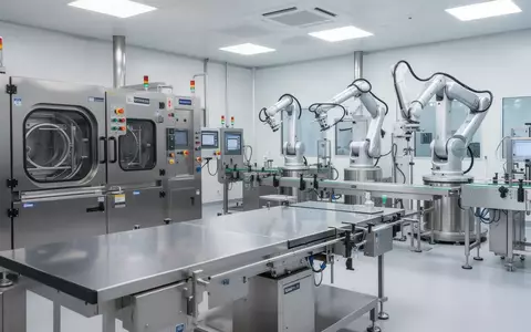 Ein steriler Raum für die Aufbereitung chirurgischer Instrumente mit modernen Robotik-Elementen und technischer Ausstattung. - Foto: über boerse-global.de