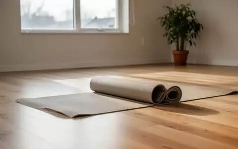 Eine aufgerollte Yogamatte auf einem hellen Holzboden in einem lichtdurchfluteten, ruhigen Übungsraum. - Foto: über boerse-global.de