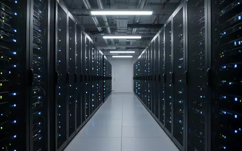 Modernes Rechenzentrum mit Server-Racks und blauer LED-Beleuchtung in einer professionellen Industrieumgebung. - Foto: über boerse-global.de
