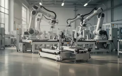 Moderne, technologisch fortschrittliche Industriehalle mit Roboterarmen und präzisen Fertigungsanlagen. - Foto: über boerse-global.de