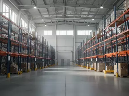 Leeres, modernes Logistiklager mit hohen Regalen und natürlichem Lichteinfall. - Foto: über boerse-global.de