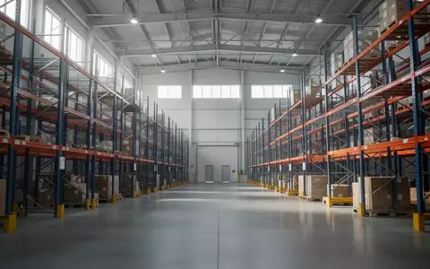 Leeres, modernes Logistiklager mit hohen Regalen und natürlichem Lichteinfall. - Foto: über boerse-global.de