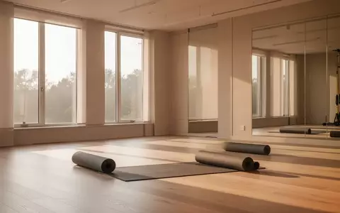 Ein heller, minimalistisch gestalteter Gymnastikraum mit aufgerollten Yogamatten und warmem Tageslicht. - Foto: über boerse-global.de