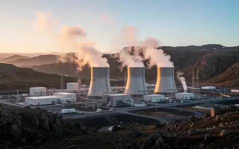 Geothermiekraftwerk in einer bergigen Landschaft bei Sonnenuntergang. - Foto: über boerse-global.de