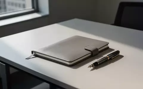 Ein leeres Notizbuch und ein Füllfederhalter auf einem modernen Schreibtisch als Symbol für eine präzise Arbeitszeiterfassung. - Foto: über boerse-global.de