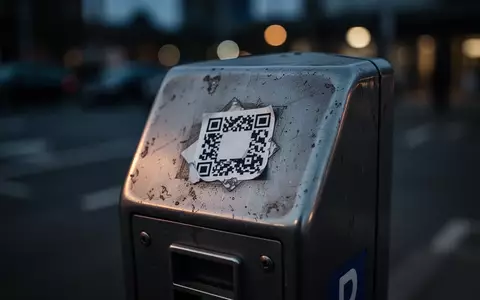 Ein manipulierter QR-Code-Aufkleber auf einer metallischen Oberfläche einer öffentlichen Parkstation. - Foto: über boerse-global.de
