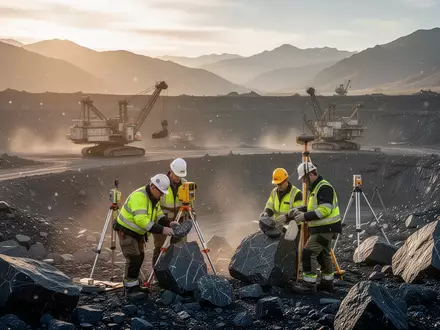 Ein professionelles Foto eines Graphit-Tagebaus bei Sonnenuntergang mit Geologen im Vordergrund. - Foto: über boerse-global.de