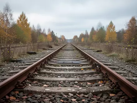 Verwitterte Bahngleise mit rostigen Schienen in einer vernachlässigten Industrielandschaft bei bewölktem Himmel. - Foto: über boerse-global.de