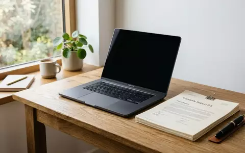 Ein moderner Schreibtisch mit einem Laptop und offiziellen Dokumenten in einer hellen, professionellen Arbeitsumgebung. - Foto: über boerse-global.de