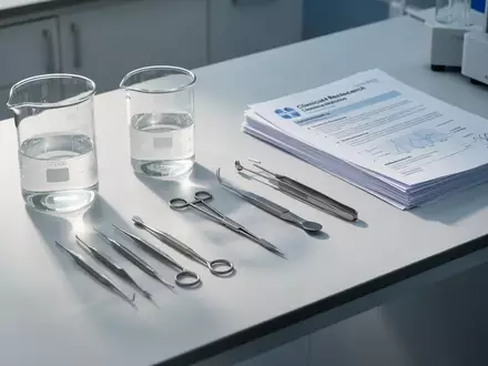Ein steriler Labortisch mit medizinischen Instrumenten und Unterlagen in einer klinischen Forschungsumgebung. - Foto: über boerse-global.de