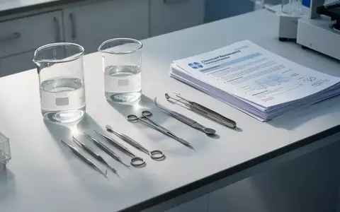 Ein steriler Labortisch mit medizinischen Instrumenten und Unterlagen in einer klinischen Forschungsumgebung. - Foto: über boerse-global.de
