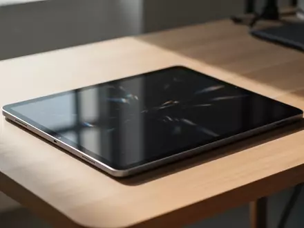 Ein modernes Tablet mit dunklem, reflektierendem Display auf einem minimalistischen Schreibtisch bei natürlichem Licht. - Foto: über boerse-global.de