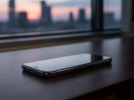 Ein Smartphone liegt auf einem dunklen Schreibtisch in einem modernen Büro bei Dämmerlicht. - Foto: über boerse-global.de