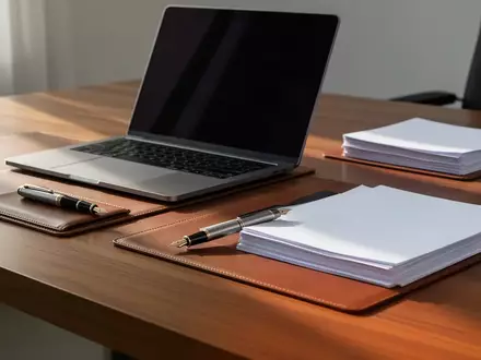 Ein moderner, aufgeräumter Schreibtisch mit einem Laptop und Dokumenten in natürlichem Licht. - Foto: über boerse-global.de