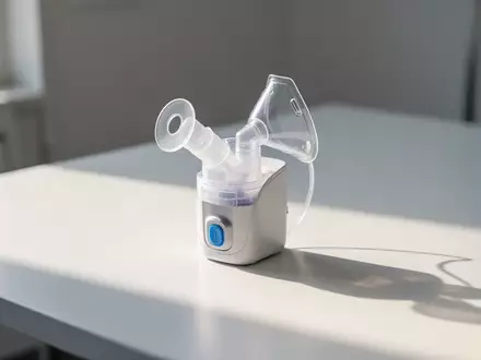 Ein medizinisches Inhalationsgerät auf einer sterilen, weißen klinischen Oberfläche bei natürlichem Licht. - Foto: über boerse-global.de