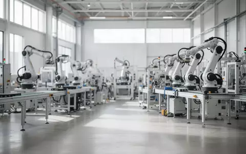 Eine moderne, helle Industriehalle für die Produktion mit technischer Fertigungsanlage im Hintergrund. - Foto: über boerse-global.de