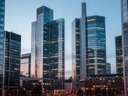 Frankfurter Skyline bei Dämmerung mit Fokus auf die Architektur moderner Bankgebäude. - Foto: über boerse-global.de