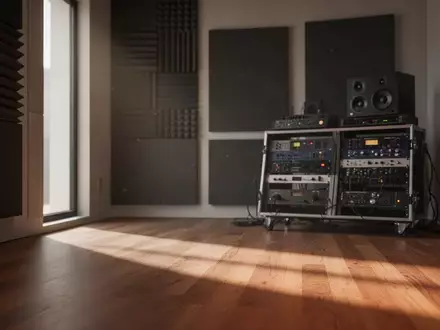 Ein modernes, minimalistisch gestaltetes Tonstudio mit Akustikpaneelen an den Wänden und sanftem Tageslichteinfall. - Foto: über boerse-global.de