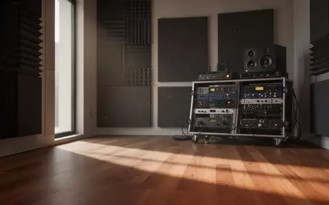 Ein modernes, minimalistisch gestaltetes Tonstudio mit Akustikpaneelen an den Wänden und sanftem Tageslichteinfall. - Foto: über boerse-global.de