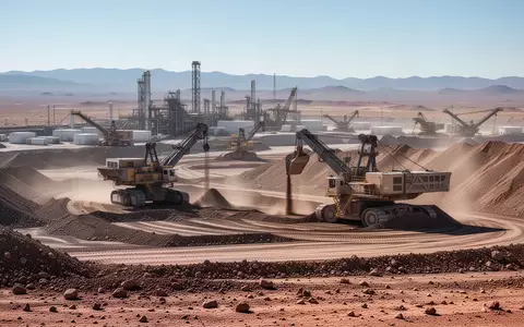 Moderne Lithium-Mine in einer Wüstenlandschaft mit schwerem Gerät bei der Arbeit. - Foto: über boerse-global.de