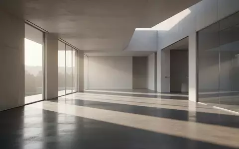 Minimalistische moderne Architektur mit klaren Linien und geometrischen Schatten auf einem Betonboden. - Foto: über boerse-global.de