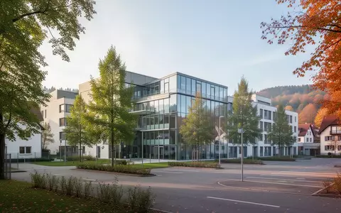 Modernes Klinikgebäude in einer ländlichen Umgebung bei Tageslicht - Foto: über boerse-global.de