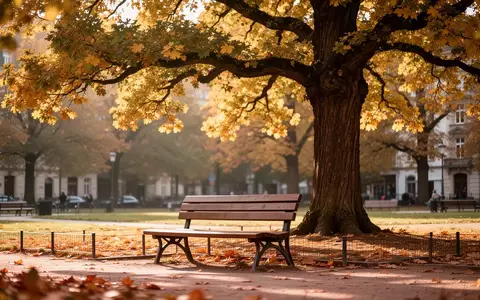 Ein sonniger, herbstlicher Stadtpark mit einer leeren Parkbank unter einem Baum, der die Aufmerksamkeit auf lokale soziale Initiativen lenkt. - Foto: über boerse-global.de