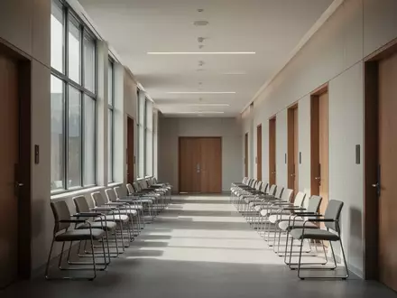 Ein leerer, modern gestalteter Flur in einem öffentlichen Verwaltungsgebäude mit hellem Tageslicht. - Foto: über boerse-global.de