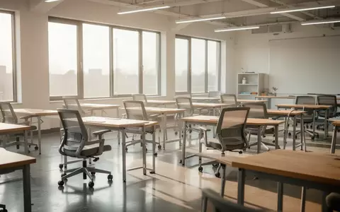 Ein heller, moderner Ausbildungsraum mit leeren Schreibtischen und großen Fenstern in einer sachlichen, professionellen Umgebung. - Foto: über boerse-global.de