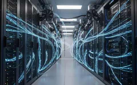 Moderne Serveranlage in einem Rechenzentrum mit blauer Beleuchtung als Symbol für Künstliche Intelligenz. - Foto: über boerse-global.de